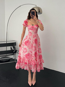 sachin and babi light blue dress French First Love Puff Sleeve Chiffon Dress Fairy Lady Super Fairy Air Mori  Style Summer Princess Seaside Holiday Beach Dress