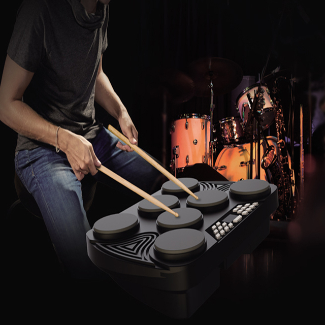 Konix Good Quality Percussion Instrument Practice Drum Pad 7 Pads with Stand Electronic ED01 Drums Musical Instrument