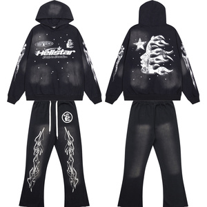 Conjunto de Sudaderas con Cremallera de Punto para Hombre, Otoño, 100% Algodón NFC 380g, Estampado de Letras, Estilo Helly Star, Hip Hop, Streetwear, Diseño Vintage - Product Image 1