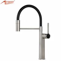Robinet de cuisine en alliage de zinc noir mat avec douchette extractible, flexible et rotative à 360 degrés, pour évier de cuisine à montage sur comptoir