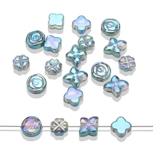 Zhubi Colorful Clover Rose Crystal Beads for DIY Craft Four Leaf Clover Flower Pattern Mix Glass Beads for Jewelry Making