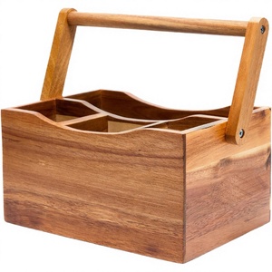 Natural Custom Folding Multifunction Spoon Forks Organizer Tray Bamboo Wooden Kitchen Cutlery <b>Basket</b> Holder Handle Restaurant - Product Image 3