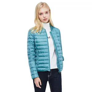 Manteau d'hiver pour femme, veste fine ultra légère et chaude, en nylon, avec remplissage de canard, vente en gros,