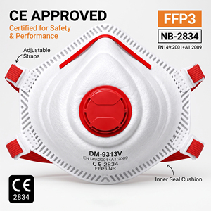 Masque FFP3 NR en forme de coupelle, respirateur jetable, masque anti-poussière industriel, valve d'expiration EN149, filtration à 99 %, sangle de tête à 4 points - Product Image 1