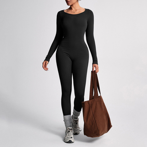 Combinaison de yoga côtelée à manches longues pour femme, <span class=keywords><strong>prix</strong></span> de gros, sexy, dos nu, taille haute, effet push-up, anti-transpiration, pour le sport et la gym - Product Image 5