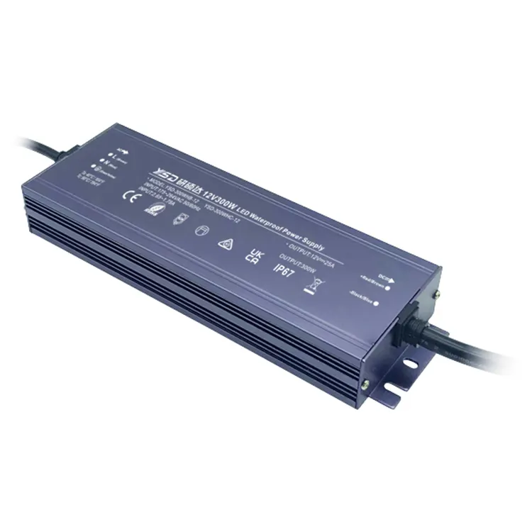 Ysd ip67 transformador de fonte de alimentação, 300w dc 12v/24v à prova d'água com led para iluminação ao ar livre