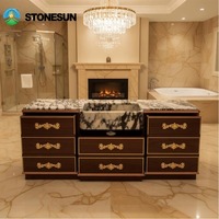 Meuble-lavabo élégant et moderne en marbre Calacatta Viola StoneSun pour hôtels, villas et salles de bain résidentielles avec rangement