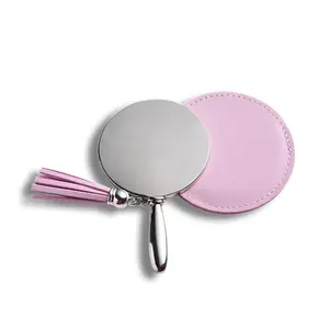 Metal large frame enlarged folding double-sided makeup mirror with handle