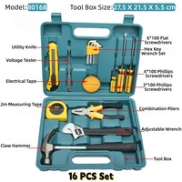 Kit d'outils à main pour la maison, 8/9/12/13/16/27 pièces, boîte à outils en plastique portable pour la réparation à domicile