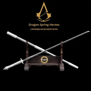 Longquan Xia Ketang 소드 통합 망간 강철 오버로드 나이프 지팡이 긴 탕 행그 새겨진 금도금 풀 메탈 야외 - Product Image 3