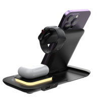 Support de chargeur sans fil pliable 5 en 1 15W pour téléphone, montre, écouteurs avec sortie USB et veilleuse LED pour chambre et voyage