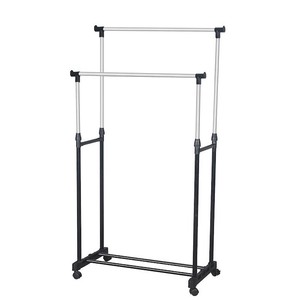 En vente Porte-vêtements à double niveau en métal robuste Organisateur roulant pliable à 2 tiges avec roues robustes - Product Image 5