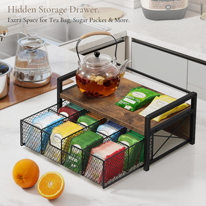 Organisateur de sachets de thé en bois avec tiroir et boîte de rangement à 8 compartiments, coffre de rangement pour thé, conteneur pour comptoir de cuisine - Product Image 3