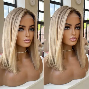 Peluca de Cabello Humano 100% con Encaje Frontal, Color Rubio <span class=keywords><strong>Ceniza</strong></span> con Reflejos, Estilo Ombre Suave, Cabello Liso, Densidad 150, Pre-Desplumada con Baby Hair - Product Image 4