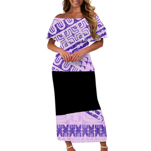 1MOQ Drop Shipping <span class=keywords><strong>Marquesan</strong></span> tatuaje diseño personalizado Moda Casual mujer manga corta fuera del hombro Puletasi vestidos - Product Image 1