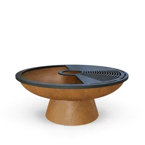 Custom Outdoor Thick Fire Grill Corten Steel Bbq With Circle Plan/Corten Steel Bbq Brazier Fire Pit Grill