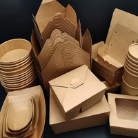 Contenedor de comida de cartón Kraft reciclado recubierto de PE moderno para cajas de almuerzo para llevar Sushi fideos embalaje de azúcar muestra gratis