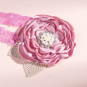 ربطة شعر دانتيل زهور من الساتان للأطفال ، فتاة بلون سادة زهرة أوراق ذهبية حجر الراين زينة لشعر الأطفال إكسسوارات شعر - Product Image 6