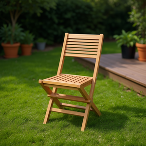 Chaise de jardin pliante en teck massif, taille moyenne, mobilier d'extérieur, design minimaliste, pieds coniques - Product Image 2