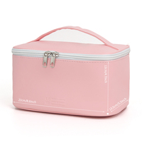 Nouvelle trousse de maquillage en PU rose à la mode avec fermeture à glissière Pinceaux de rangement pratiques Essentiels de voyage Sac cosmétique Motif de logo