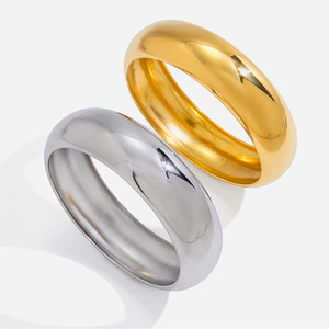 Anillos de Boda Minimalistas Redondos de Acero Inoxidable Chapado en Oro de 18K, Pulidos, Unisex, para Uso Diario - Product Image 1