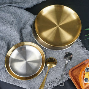 Vaisselle de luxe de style européen, vaisselle ronde en acier inoxydable, plats et assiettes, ensembles de vaisselle pour hôtel et restaurant - Product Image 4