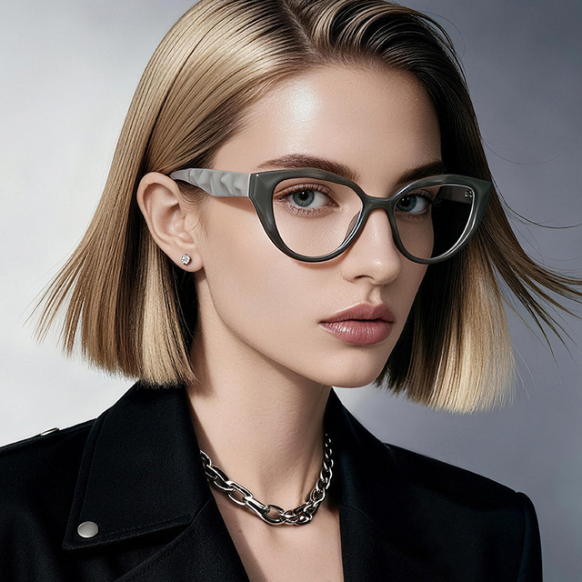 LS096 TR90 Anti-Blue Light Transparent Women's Optical Glasses Solid Cat-Eye Frame with AC Lens Material for Reading