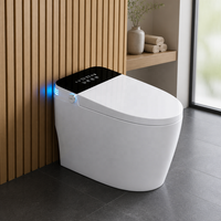 WC intelligent haut de gamme monobloc allongé sans réservoir avec chasse automatique, bidet, siège chauffant, lumière d'ambiance LED bleue et bouton latéral