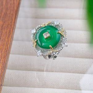 Conjunto de Joyería de Calcedonia Verde de Lujo, Chapado en Oro de 18K, Collar, Anillo y Pulsera con Circonitas, para Mujer/Unisex, Compromiso, Boda, Aniversario - Product Image 3
