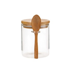 Frasco <span class=keywords><strong>de</strong></span> vidrio <span class=keywords><strong>de</strong></span> borosilicato alto con tapa <span class=keywords><strong>de</strong></span> madera y cuchara Frascos <span class=keywords><strong>de</strong></span> almacenamiento <span class=keywords><strong>de</strong></span> organización <span class=keywords><strong>de</strong></span> <span class=keywords><strong>cocina</strong></span> herméticos con cuchara - Product Image 2