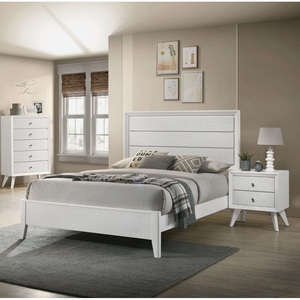 Letto matrimoniale bianco con 2 comodini, pannello con texture a onde, set di mobili da camera da letto contemporaneo in 3 pezzi - Product Image 6