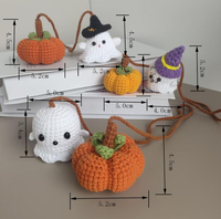 Jouets au crochet Amigurumi, tricotés, thème Halloween : squelette gothique, citrouille, yeux, fantômes, porte-clés, ornement suspendu pour rétroviseur de voiture