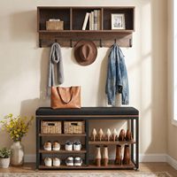Porte-manteau mural moderne SENYU en bois avec banc et rangement pour chaussures, 6 crochets, organisateur d'entrée multifonctionnel