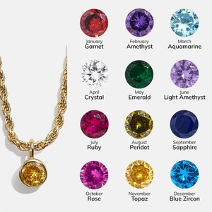 Cadena de cuerda trenzada gruesa de acero inoxidable al por mayor, collar de piedra de mes de nacimiento de diamante ostentoso, piedra de nacimiento de amatista individual pequeña - Product Image 6
