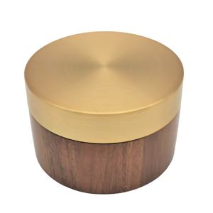 Caja de Reloj Redonda de Madera de Lujo Personalizada con Tapa Metálica Chapada en Oro - Product Image 1