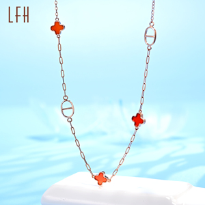 Oro puro de 18K de doble cara, trébol de 4 hojas y nariz de cerdo, collares personalizados de oro real, joyería de oro real de 18K - Product Image 2