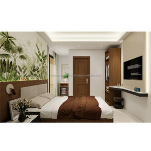 Muebles de Dormitorio Completos para Hotel a Precios Accesibles: Cama Individual/Doble de Madera Personalizada con Mesita de Noche, Armario, Sofá y Soportes para TV - Product Image 1