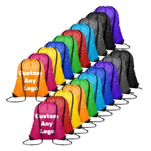 Multi-Color Lightweight <b>Drawstring</b> Bag Custom Logo Waterproof Polyester <b>Backpacks</b> with Triangular Reinforcement for Sports - Product Image 1