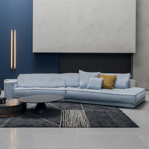 ¡Saludos! Sofá de estilo súper moderno, sofá seccional de tela de terciopelo gris y azul, sofá moderno para sala de estar - Product Image 5