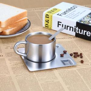 Tasses à expresso en acier inoxydable de 170 ml personnalisées en gros, tasses à café à double paroi, ensemble cuillère et tasse, tasse réutilisable pour lait et thé - Product Image 6