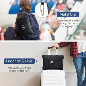 Custom Travel Blanket Pillow Set with Bag Hidden Pocket Trolley Sleeve Carabiner for Airplane Fleece Blanket - Product Image 1