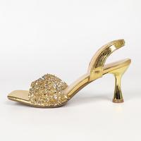 Sandales à talons dorées avec strass, talons sexy d'été, sandales à talons hauts pour femmes