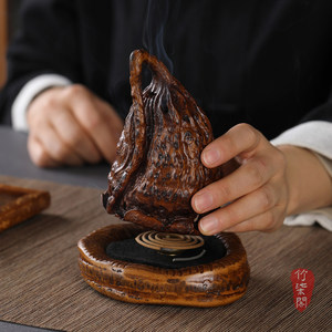 Bamboo Root Carved Lotus Seedpod Incense Burner Handmade Aromatherapy Craft Guizhou Origin YY0877 - Product Image 3