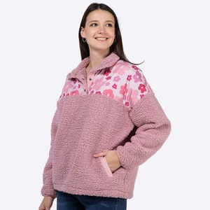 Patchwork Femmes Contraste Lâche OEM/ODM Sherpa <span class=keywords><strong>Veste</strong></span> Aztèque Polaire Bouton Up Pull À Capuche Sans String Sweat Surdimensionné - Product Image 1