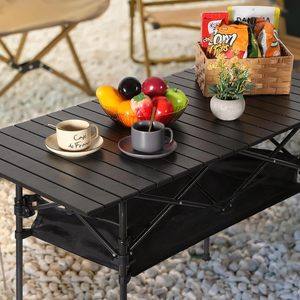 Mesa plegable para exteriores de aluminio, ligera, ajustable en altura, con organizador de almacenamiento para barbacoa, fiesta, Camping - Product Image 6