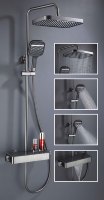 Ensemble de douche mural Azeta en métal avec mitigeur, système de douche pluie et cascade, ensemble complet pour salle de bain
