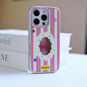 Custodia per telefono rosa con stelle colorate per ragazza, adatta per iPhone 17 Pro Max 15 Pro, con cornice argentata elettroplaccata a specchio, custodia posteriore protettiva completa - Product Image 1