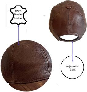<b>Black</b> and Brown Genuine Leather <b>Baseball</b> <b>Cap</b> Adjustable Visor Dad Hat Casual Outdoor Wear - Product Image 3