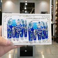 Uñas Postizas de Diseño Hechas a Mano, 10 Piezas, Largas, de Cobertura Completa, en Forma Cuadrada y Almendrada, Fácil Aplicación con Pegamento para Dedos