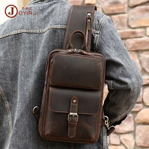 Joyir Bolso de pecho de cuero genuino para hombre, bolso cruzado informal de gran capacidad para viajes de ocio - Product Image 2